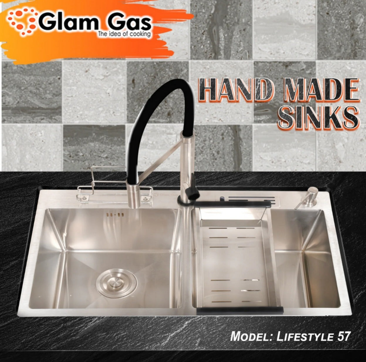 Glam Gas LIFE STYLE 57 Glam Gas Sink Stainless Steel Sink Kitchen Sink Double Kitchen Bowl Kitchen Basin Brand Warranty