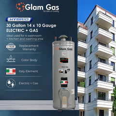 Glam Gas 30 Gallon Electric + Gas (14 X 10) Hybrid Storage Geyser Imported Italy Element Brand warranty