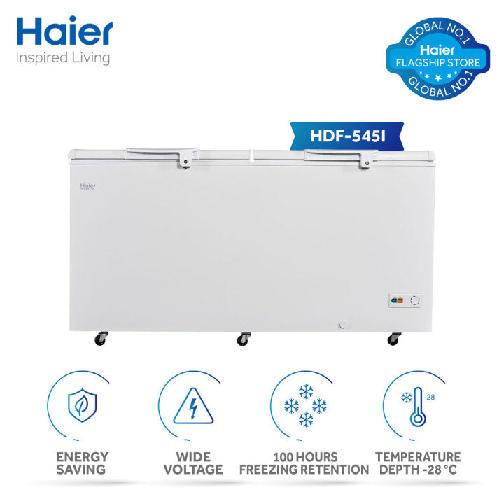 Haier Deep Freezers 19.26 Cu Ft/Inverter/Double Door Series/HDF-545I (Inverter+Balanced Cooling+Super Freeze Function+100% Copper Evaporator) Deep Freezer/10 Years Warranty
