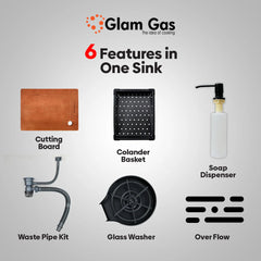 Glam Gas Life Style OBL BK kitchen Sink Glass Washer Cutting Board Brand Warranty