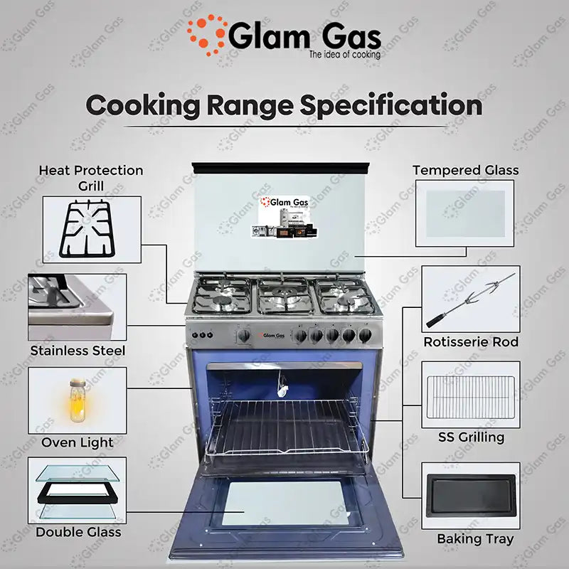 Glam Gas Cooking Range (Gas) Griller’S 34 Top Stainless Steel Auto Ignition System (Natural Gas & LPG) Brand Warranty