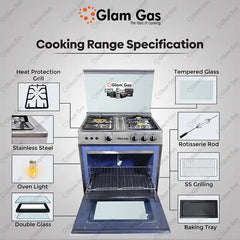 Glam Gas Cooking Range (Gas) BAKER’S 27 Full Stainless Steel Auto Ignition System" (Natural Gas & LPG) Brand Warranty