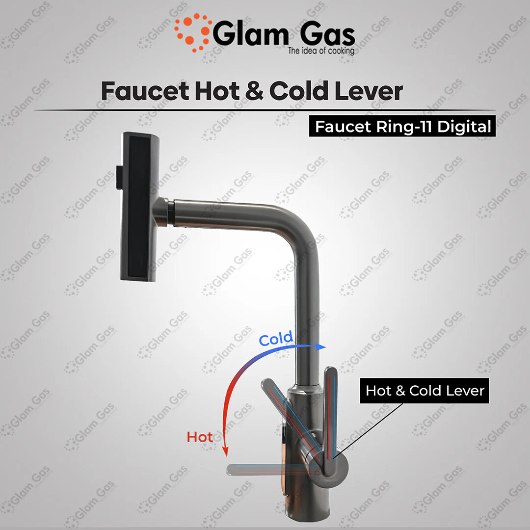 Glam Gas Faucet (Faucet Rain-11 Digital) Real-Time Water Temperature Display Hose Brand Warranty