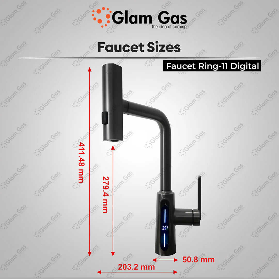 Glam Gas Faucet (Faucet Rain-11 Digital) Real-Time Water Temperature Display Hose Brand Warranty