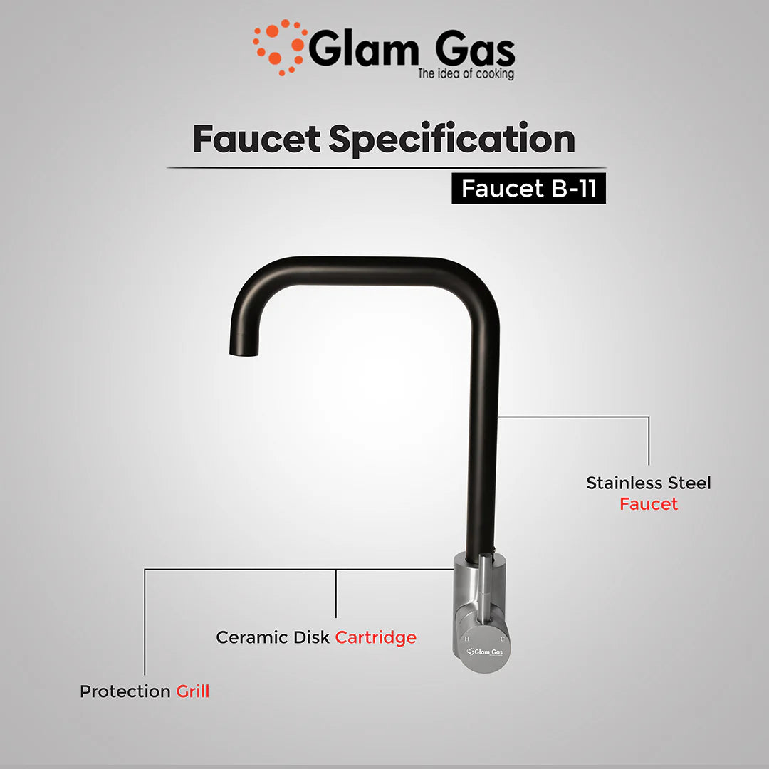 Glam Gas Faucet (Faucet B-11) Imported Aerater Stainless Steel Flexible Hose Brand Warranty