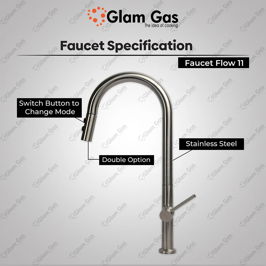 Glam Gas Faucet (Faucet Flow-11) Imported Aerater Stainless Steel Flexible Hose Brand Warranty