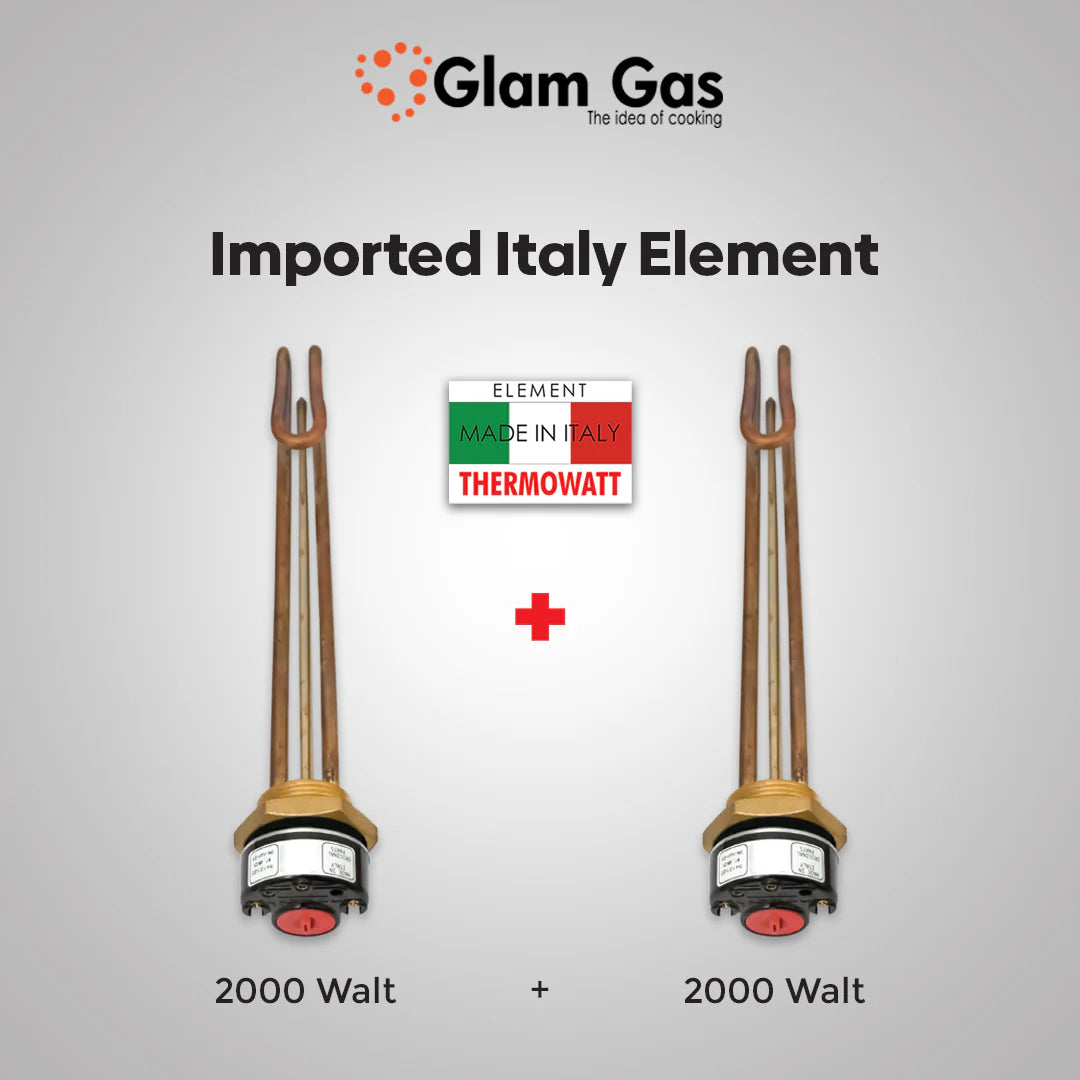 Glam Gas 50 Gallon Electric + Gas (10x10) Hybrid Storage Geyser Imported Italy Element Brand warranty