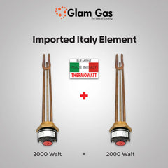 Glam Gas 50 Gallon Electric + Gas (10x10) Hybrid Storage Geyser Imported Italy Element Brand warranty