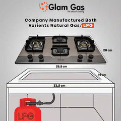 Glam Gas Built In Hob (Model-Ford 11) Auto Ignition System (Natural Gas & LPG) Brand Warranty