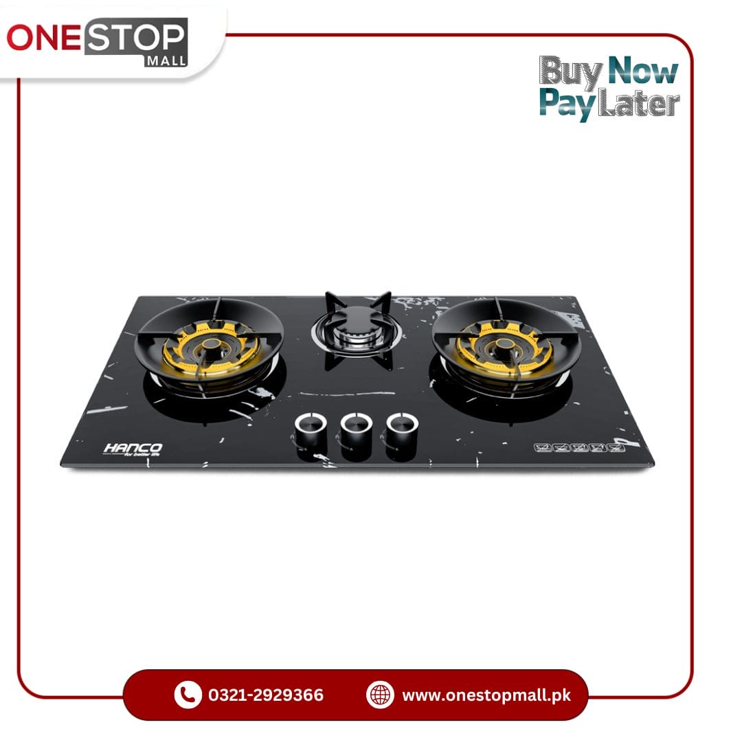 HANCO Hob (Model 404) Brass Burner Tempered Glass Auto Ignition Stove Latest Model