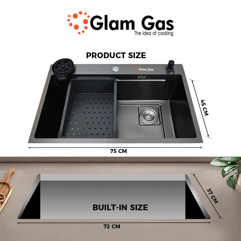 Glam Gas Life Style OBL BK kitchen Sink Glass Washer Cutting Board Brand Warranty