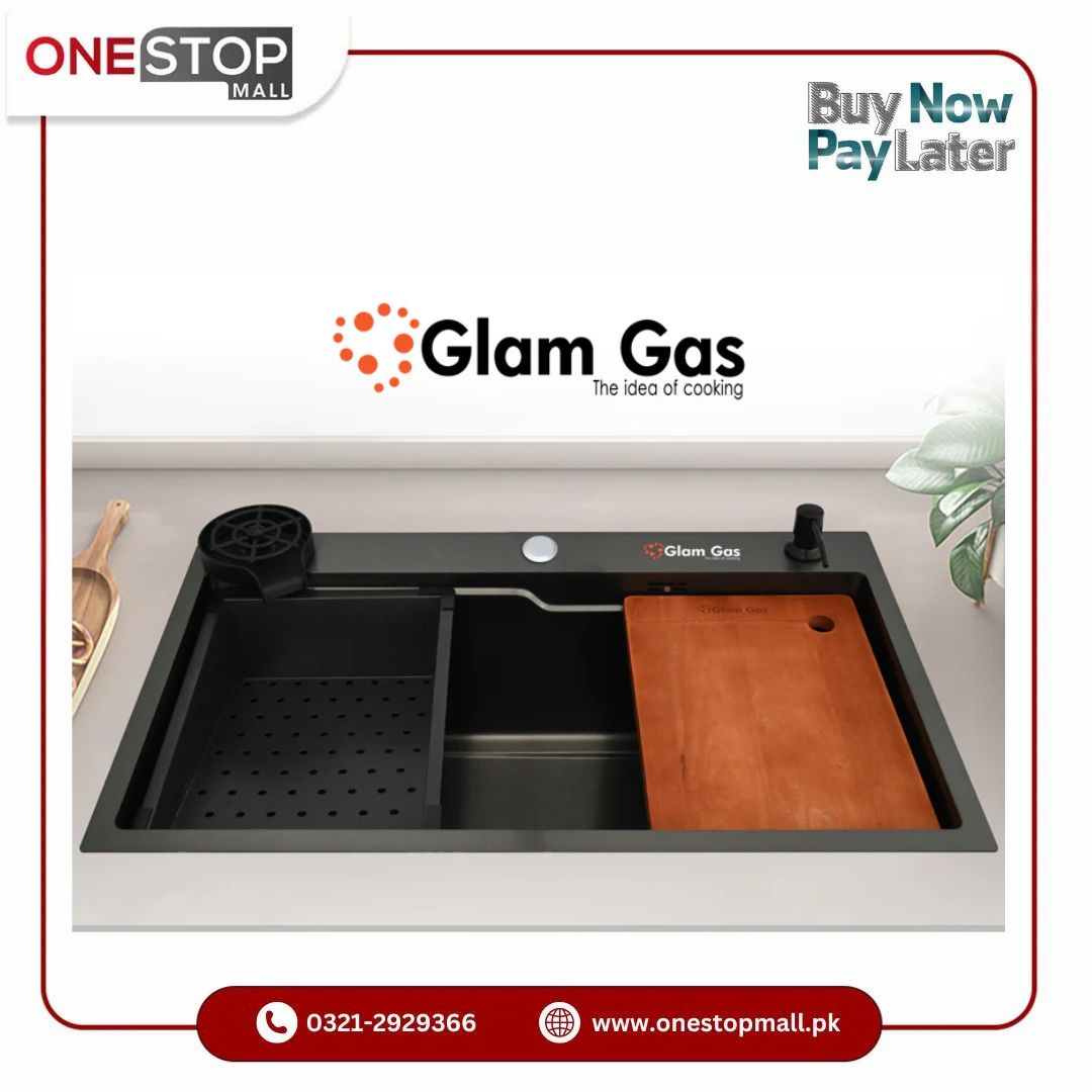 Glam Gas Life Style OBL BK kitchen Sink Glass Washer Cutting Board Brand Warranty