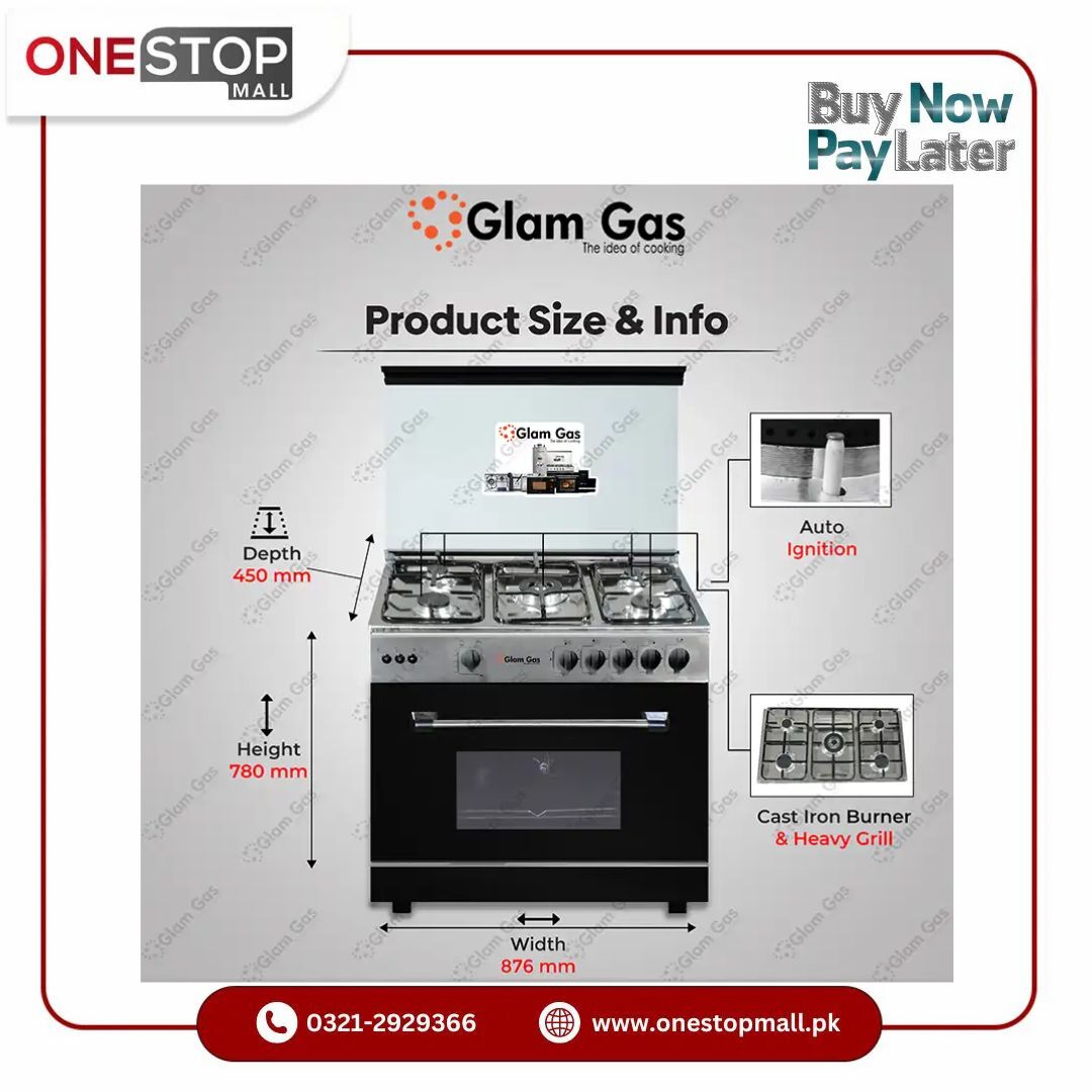 Glam Gas Cooking Range (Gas) Griller’S 34 Top Stainless Steel Auto Ignition System (Natural Gas & LPG) Brand Warranty