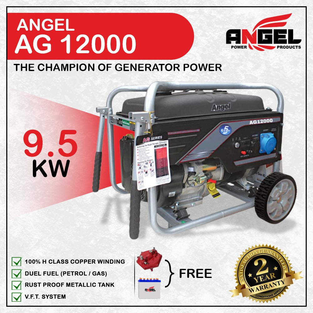 Angel Generator Euro5 AG12000 12 KVA 9500Watt (9.5 KW) Low Noice Alternator: 100% COPPER Volt Meter: DIGITAL  1 Year Brand Warranty