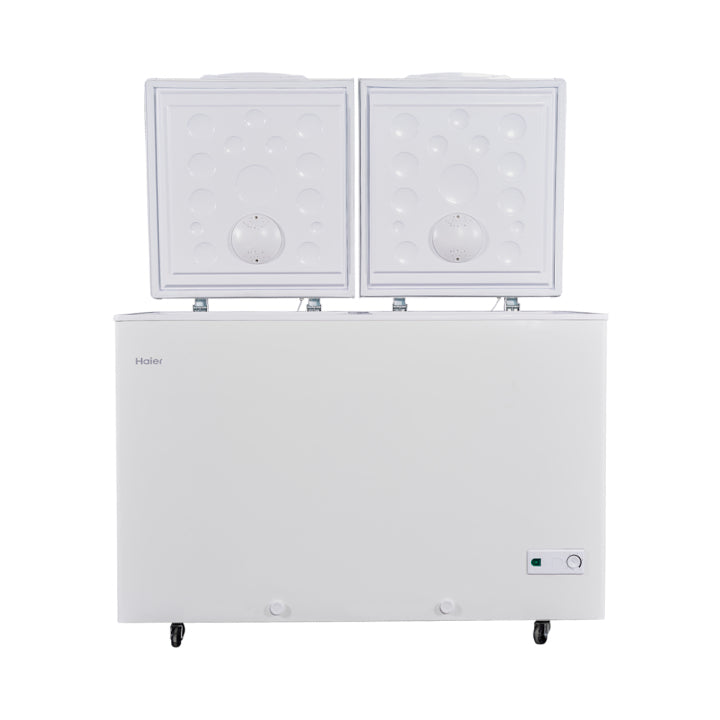 Haier Deep Freezer 14 Cu Ft/Turbo Cool/Twin Door/HDF-385H (100 Hour Cooling Retention/ 30% Fast Freezing/ Wide Voltage/ -28 c Cooling Depth ) White Colour Deep Freezer/10 Years Warranty