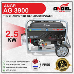 Angel Generator Euro5 AG3900 3.0 KVA 2800Watt (2.5 KW) Low Noice Alternator: 100% COPPER Volt Meter: Digital   1 Year Brand Warranty