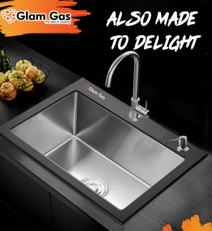 Glam Gas LIFE STYLE-11-GLASS Waste Pipe Kit  Soap Dispenser  S.S Basket Brand Warranty