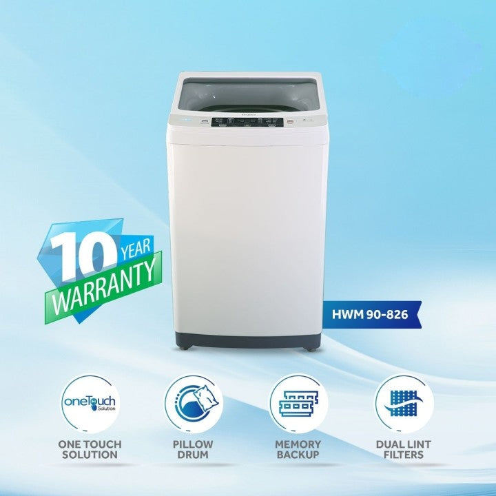 Haier Fully Automatic Washing Machine HWM 90-826 9 KG Capacity Top Load Quick Wash Series With 10 Years Official Warranty