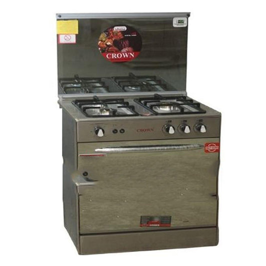 Crown Cooking Range 27inch HS2 – Brass Burner SS Top Non – Magnetic Three Burner Steel Body 1 Year Brand Warranty