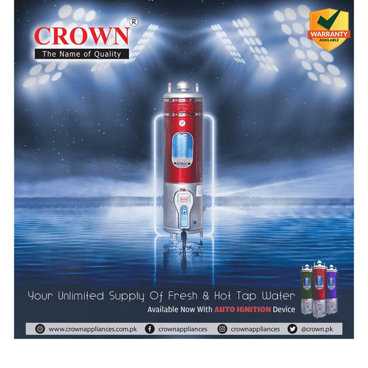 Crown Storage Geyser 30 Gallons Gauge : 10 x 10 Imported GI Pipe Natural Gas Geyser 1 Year Brand Warranty
